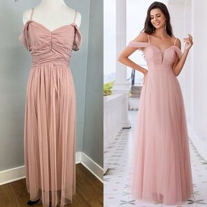 Candalite Mauve blush Pink Off The Shoulder Glitter Tulle Fairycore Maxi Dress S